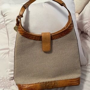 BRAHMIN crossbody tan leather and straw